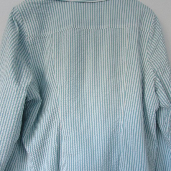 Isaac Mizrahi Moto Teal Pinstripe Seersucker - Picture 2 of 9